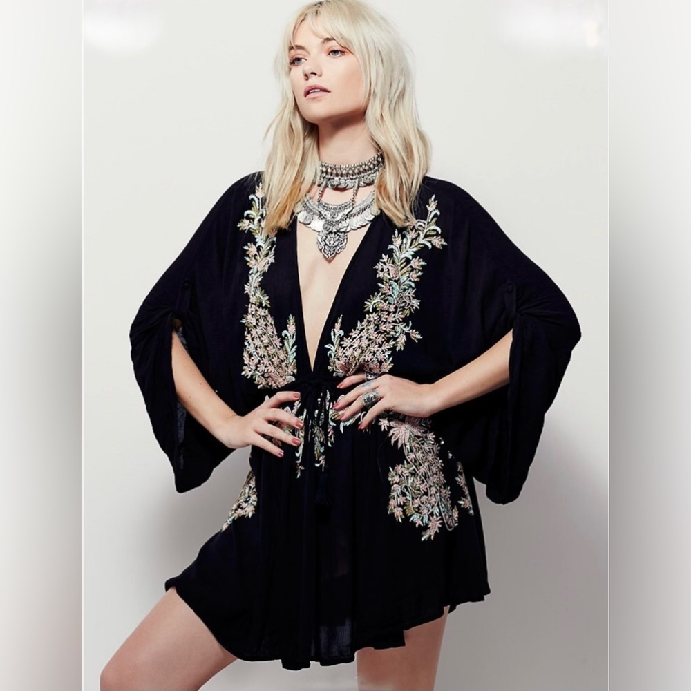 Free People Pretty Pineapple Dress in Black